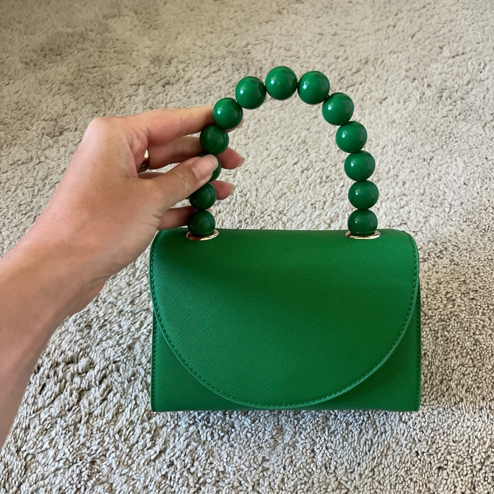 Olga Berg Vibrant Green Mini Bag with Beaded Handle